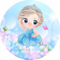 Painel de Tecido Sublimado Redondo Princesa Bailarina Azul Jardim c/ Elástico