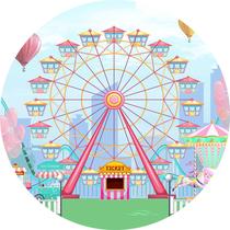 Painel de Tecido Sublimado Redondo Roda Gigante Parque de Diversões c/ Elástico Painel de Tecido Sublimado Redondo Roda Gigante Parque de Diversões c/ Elástico