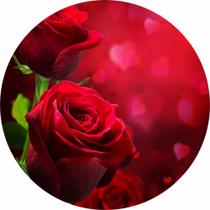 Painel de Tecido Sublimado Redondo Rosas Vermelhas Fundo Corações Encantus c/ Elástico