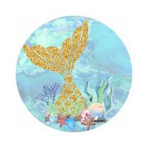 Painel De Tecido Sublimado Redondo Sereia Cauda Dourada C/Elástico Painel De Tecido Sublimado Redondo Sereia Cauda Dourada C/Elástico
