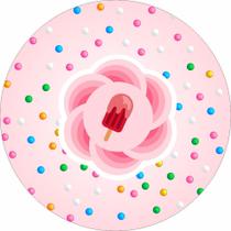 Painel de Tecido Sublimado Redondo Sorvete Picolé Fundo Bolinhas Coloridas c/ Elástico