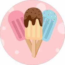 Painel de Tecido Sublimado Redondo Sorvetes Picolés Fundo Rosa c/ Elástico