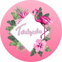 Painel de Tecido Sublimado Redondo Tropical Tardezinha Flamingo e Flores Rosas c/ Elástico Painel de Tecido Sublimado Redondo Tropical Tardezinha Flamingo e Flores Rosas c/ Elástico