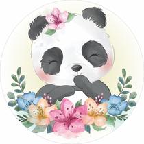 Painel de Tecido Sublimado Redondo Ursinha Panda Flores Aquarela Cute c/ Elástico Painel de Tecido Sublimado Redondo Ursinha Panda Flores Aquarela Cute c/ Elástico