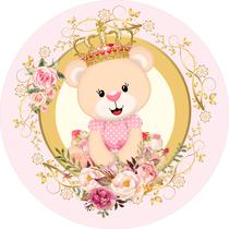 Painel de Tecido Sublimado Redondo Ursinha Princesa Molduras c/ Elástico