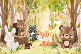 Painel de Tecido Sublimado Safari Animais Felizes na Selva Painel de Tecido Sublimado Safari Animais Felizes na Selva