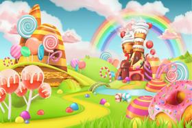 Painel de Tecido Sublimado Terra dos Doces Balas e Guloseimas Painel de Tecido Sublimado Terra dos Doces Balas e Guloseimas