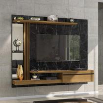 Painel De Tv 160 X 136 Cm Com Espelho Com Led Prateleira 1 Porta Cor Branco E Marrom Estilo Marmore - Bechara