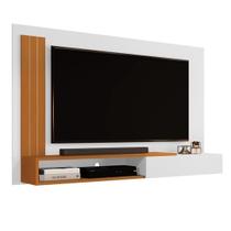 Painel De Tv 50" Sala De Estar Estante De Parede Nicho Decorativo E Porta Denver Branco Com Nature K7 Plus