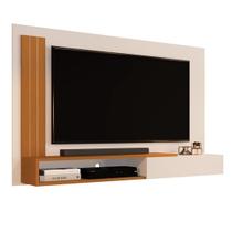Painel De Tv 50" Sala De Estar Estante De Parede Nicho Decorativo E Porta Denver Off White Com Nature K7 Plus
