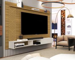 painel de tv até 60 suspenso para sala com nicho prateleira roma