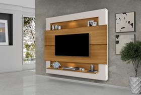 painel de TV para sala grande cor carvalho / off white led