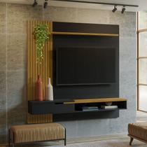 Painel Decor Ripado P/Tvs Até 65 Polegadas C/ Nicho Suspenso 180cm Preto/Cedro - Olivar Móveis Painel Decor Ripado P/Tvs Até 65 Polegadas C/ Nicho Suspenso 180cm Preto/Cedro - Olivar Móveis