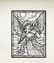 Painel decorativo estilo vitral anjo mdf vazado preto 59cm
