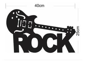 Painel Decorativo Rock Mdf Preto Fosco Rocknroll Guitarra Placa