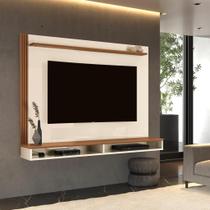 Painel DV Ripado 1.40m Para TV Até 55'' Polegadas Com Nicho Para Objetos Cor Off White / Nogueira