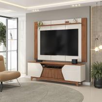 Painel e Bancada TV 75" Rocha Ripado Canelado 4 Portas OffWhite/Freijó G18 - Gran Belo