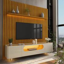 Painel e Rack Nobre Ripado com LED Pés de Vidro 230 Naturale Off White - Gelius Painel e Rack Nobre Ripado com LED Pés de Vidro 230 Naturale Off White - Gelius