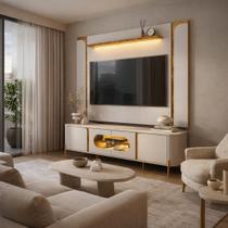 Painel E Rack Tv Juquehy Sala De Estar Portas Vidro E Led Para Sala De Estar MDF Painel E Rack Tv Juquehy Sala De Estar Portas Vidro E Led Para Sala De Estar MDF