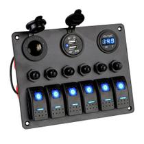 Painel Elétrico 6 Botões Carregador Usb Voltímetro 12-24 V Painel Elétrico 6 Botões Carregador Usb Voltímetro 12-24 V