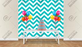 Painel em Jacquard Estampado Chevron Azul Turquesa