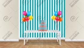 Painel em Jacquard Estampado Listrado Azul Tiffany