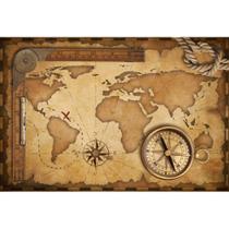 Painel Em Tecido Sublimado Mapa Mundi Corda e Bussola