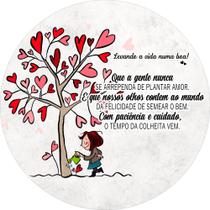 Painel em Tecido Sublimado Redondo Árvore de Corações Amor Frase c/ Elástico