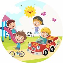 Painel em Tecido Sublimado Redondo Crianças se Divertindo em um Dia Ensolarado no Parque c/ Elástico