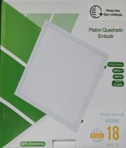 Painel Embutir Quadrado 18W 22x22Cm 6500K Branco Frio - Luz Sollar Kit 10unidades