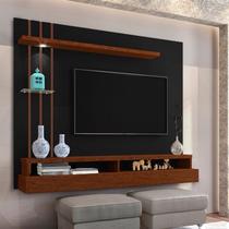 Painel Eros Preto/Canela com Led e Prateleira de Vidro