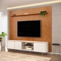 Painel Estante Home Ripado Trento Freijó p/ TV 75 c/ Bancada Ariana Off Whitw - Dj Móveis Painel Estante Home Ripado Trento Freijó p/ TV 75 c/ Bancada Ariana Off Whitw - Dj Móveis