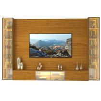 Painel Estante Home Suspenso Gelius Luminare Reflecta com LED 2 torres cristaleiras com espelhos 100% MDF largura de 293 cm Naturale