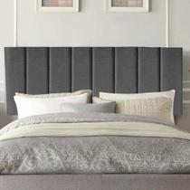 Painel Estofada Carla 195cm King Size Para Cama Box Quarto Linho Cinza - Gat Magazine