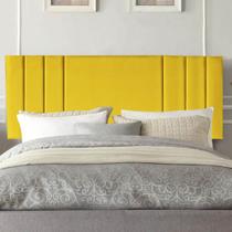 Painel Estofada Grécia 100 cm Solteiro Quarto para Cama Box material sintético Amarelo - Damaffê Móveis