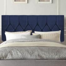 Painel Estofada Istambul Capitonê 195 cm King Size Quarto para Cama Box Suede Azul Marinho - Damaffê Móveis