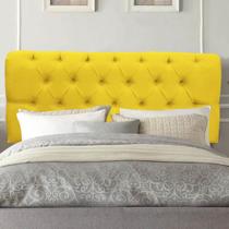 Painel Estofada Paris Botão Capitonê 90cm Solteiro Para Cama Box Quarto Suede Amarelo - Ahazzo Móveis