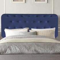 Painel Estofado Luxo Capitonê Brenda 160cm Queen Size Para Cama Box Suede Azul Marinho - Gat Magazine