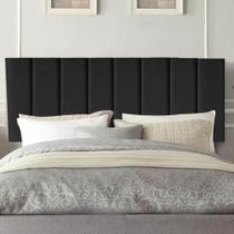 Painel Estofado Luxo Carla 140cm Casal Para Cama Box Suede Preto - Gat Magazine