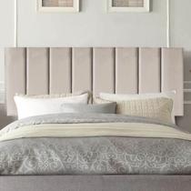 Painel Estofado Luxo Carla 90cm Solteiro Para Cama Box Suede Bege - Gat Magazine