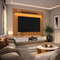 Painel Évora para TV 75” com Bancada Atlas 180cm Lukaliam Jequitiba/Off White