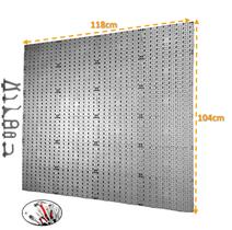 Painel Expositor De Ferramentas Modular 118cm x 104cm Em Plástico Perfurado Com 96 Ganchos Parede Cinza - AMZ