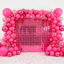 Painel Festa Cortina Metalizada Quadradinha Decoração Rosa