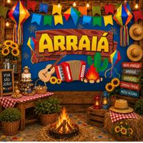 Painel Festa Junina Decoração Arraia com Sanfona Fogueira Fogos Balões 140 cm Painel Festa Junina Decoração Arraia com Sanfona Fogueira Fogos Balões 140 cm