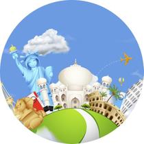 Painel Festa Redondo C/ Elástico 1,50m Volta Ao Mundo Painel Festa Redondo C/ Elástico 1,50m Volta Ao Mundo