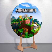 Painel Festa Sublimado Capa Game Craft Jogo Menino Decoração Estampa Infantil Redondo Mini ou Grande