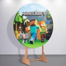 Painel Festa Sublimado Capa Game Craft Jogo Menino Decoração Estampa Infantil Redondo Mini ou Grande