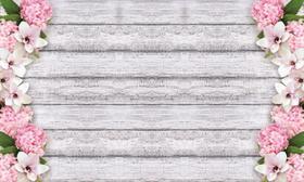 Painel Fotográfico Em Tecido Madeira Floral Rosa 2,80X1,50M