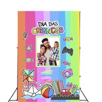 Painel Fundo Interativo Vazado Fotos Dia das Crianças Brinquedo Tecido 1,50x2,20m