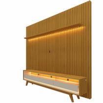 Painel Gelius Nobre com ripas autênticas e Rack requinte com LED largura 230 cm para TV de 85 polegadas Naturale/OFF White